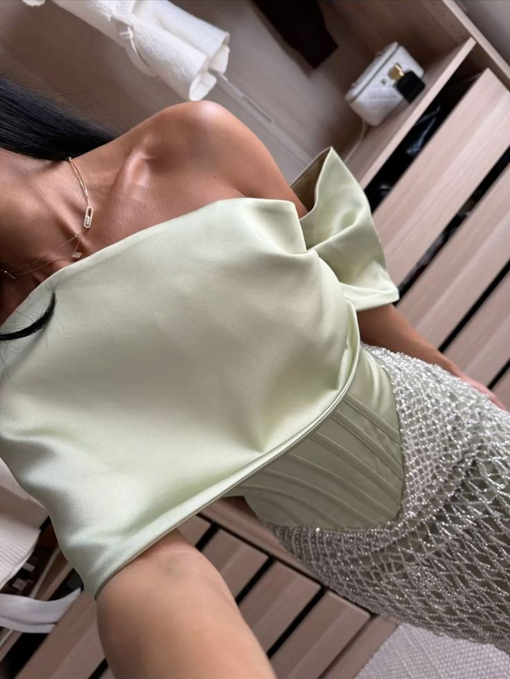 Pretty Sage Green Satin Sequin Mermaid Long Evening Dress Off The Shoulder Long Birthday Prom Dress D4797