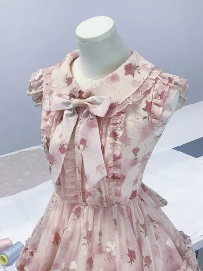 Cute Blue Chiffon Print Floral A Line Short Birthday Outfits Formal 7th Grade Homecoming Dress D104