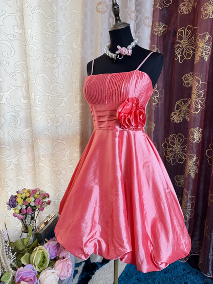 Pretty Spaghetti Straps Pink Satin A Line Homecoming Dress Short 21st Birthday Outfits With Flower D728