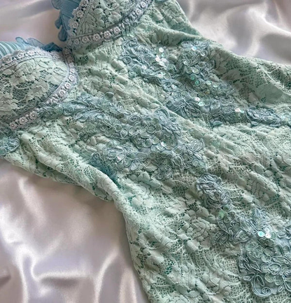 Classy Tiffany Blue Lace Appliques Short Birthday Outfits Homecoming Dress Spaghetti Strap Cocktail Dress S350