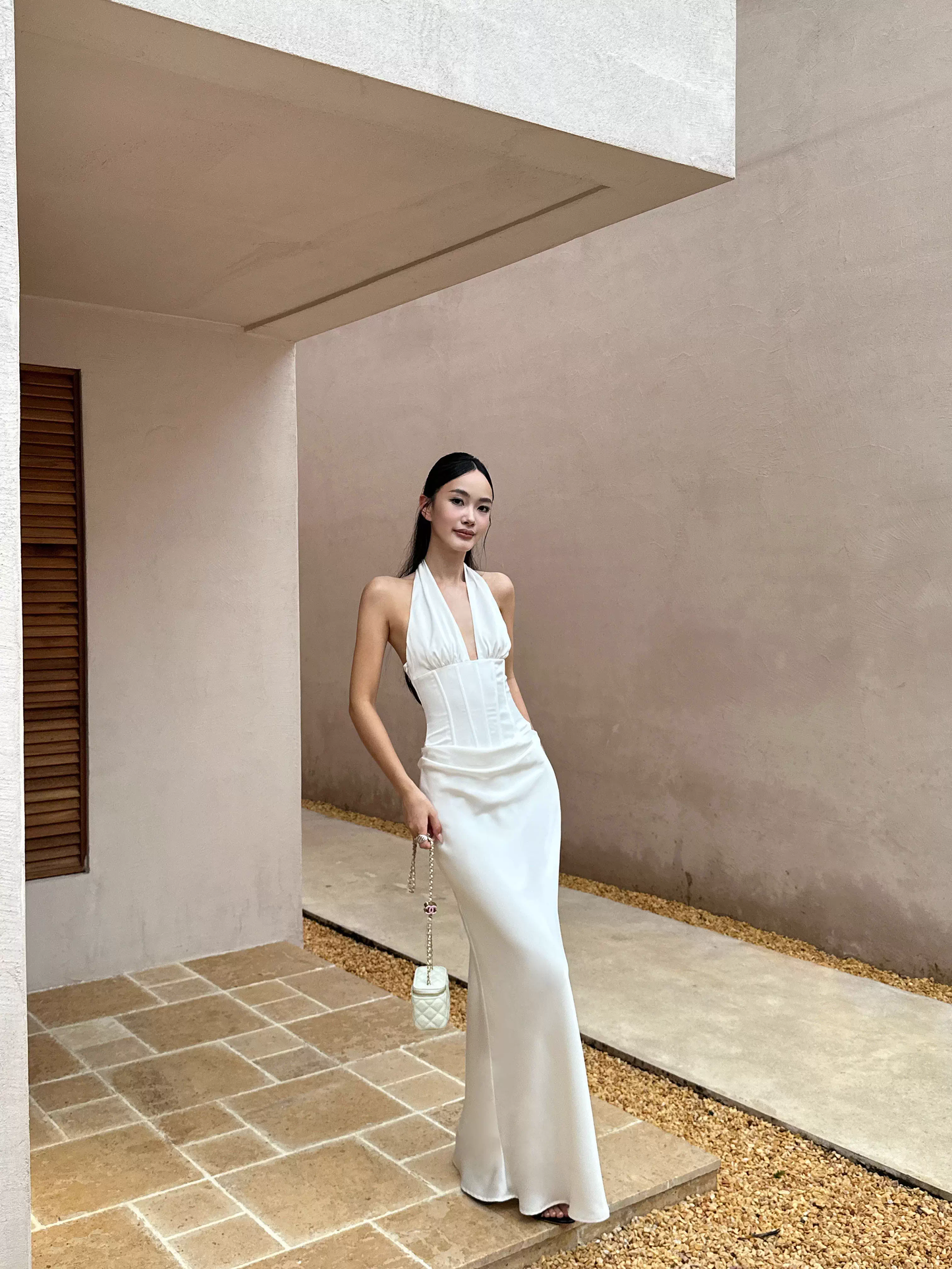 Classy White Halter Satin Mermaid Long Evening Dress Birthday Prom Dress Party Gown D2088