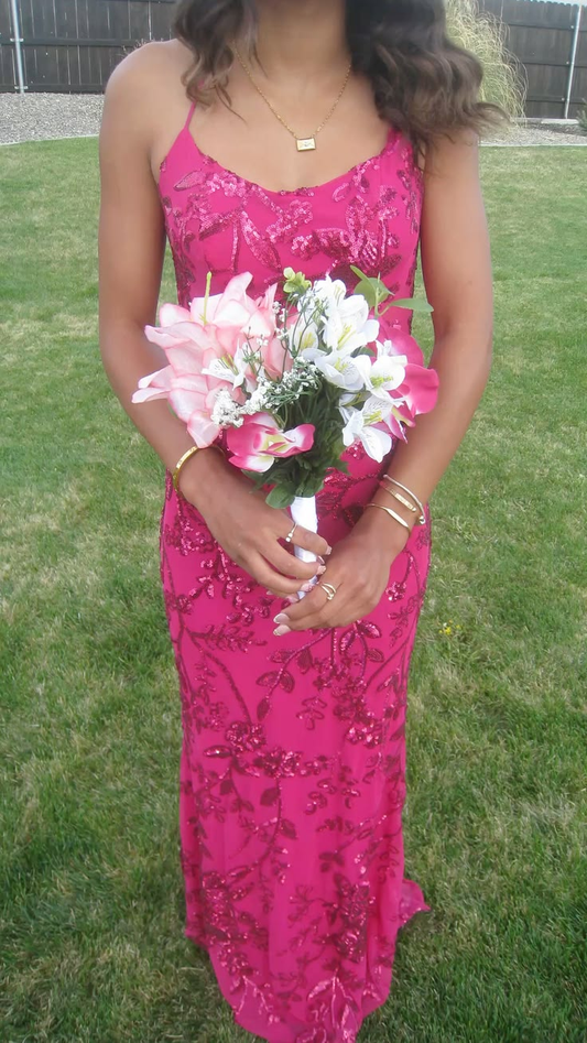Pretty Hot Pink Halter Satin Sequin Mermaid Long Wedding Guest Dress,Formal Birthday Prom Dress D3423