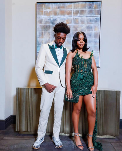 Gorgeous Emerald Green Strapless Satin Beaded Sheath Short Homecoming Dress Birthday Outfits D3582