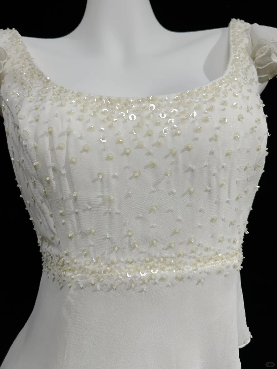 Classy White Sleeveless Chiffon Layered Beaded Long Party Dress Evening Dress D2841
