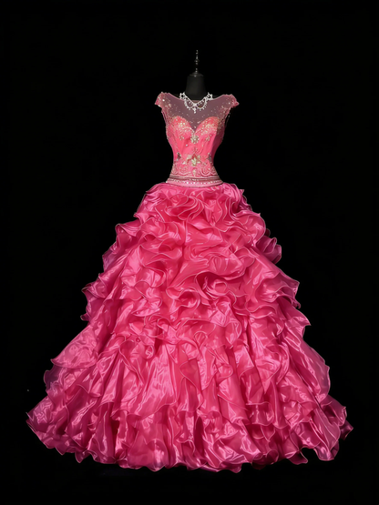 Princess Ball Gown Scoop Pink Sleeveless With Beaded Long Backless Quinceanera Dresses Sweet 15 16 Birthday Outfits D4261