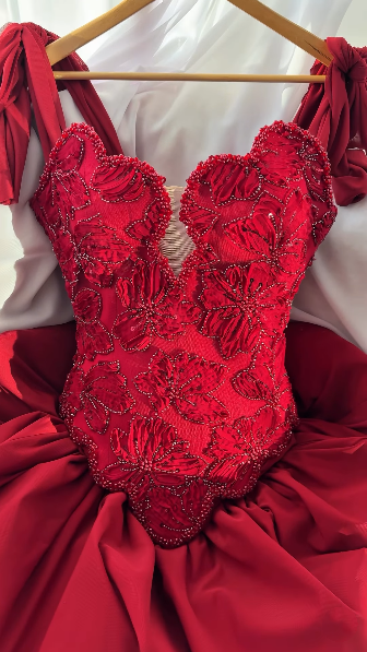 Pretty Red Satin Floral Beaded A Line Short Graduation Homecoming Dress,Formal 15th Birthday Outfits D3824
