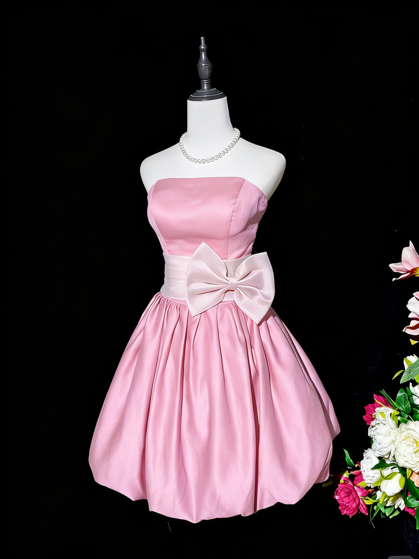 Fashion Purple Strapless Satin A Line Short Graduation Homecoming Dress Birthday Dress With Bow D2369