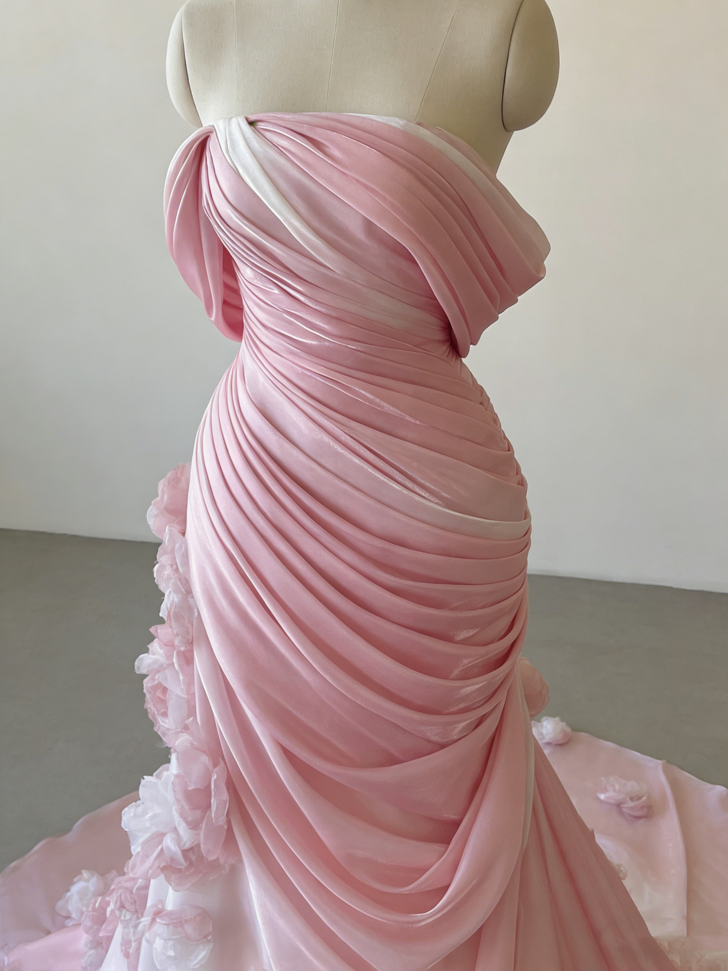 Sexy Mermaid Strapless Pink Long Floral Prom Dresses Party Dress SD2318