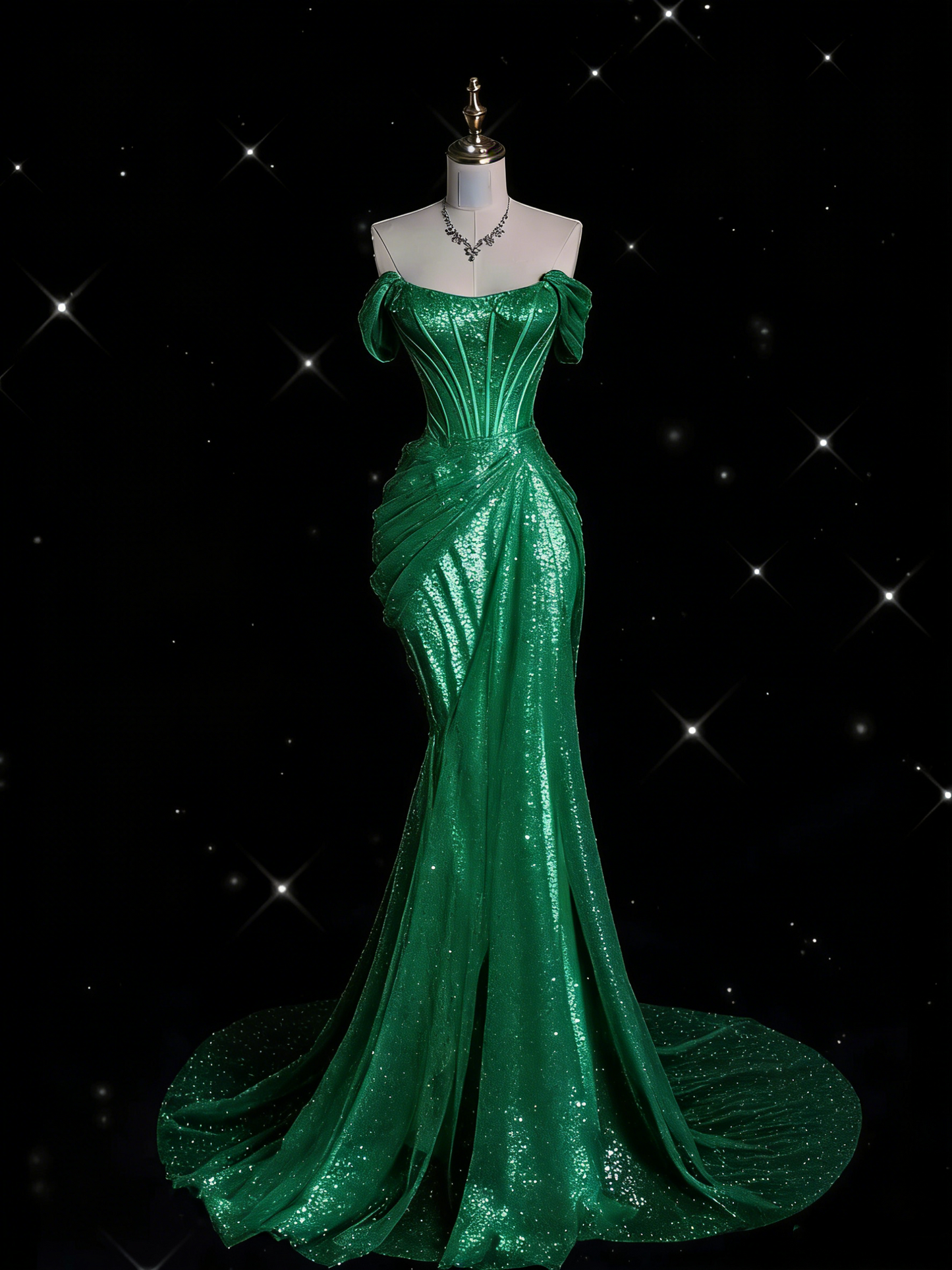 Unique Mermaid Off The Shoulder Sequin Short Sleeves White Wedding Dresses Brides Dress SD1930