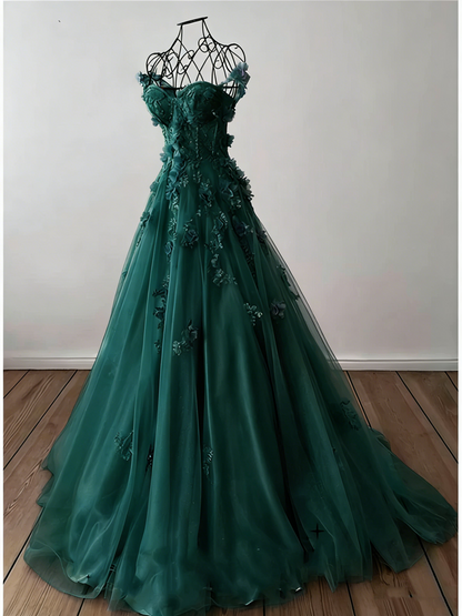 Retro Lavender Off Shoulder Tulle Floral Party Dress Tulle Prom Dress Evening Dress SD1747