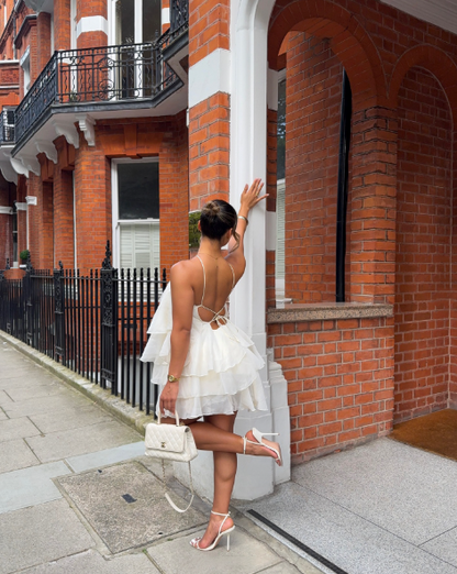Classy Halter Off White Chiffon Layered Short Homecoming Dress Birthday Dress D4661