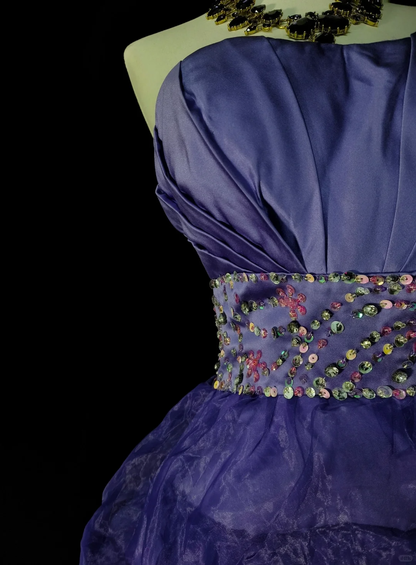 Classy Purple Strapless Tulle Layered Beaded Short Homecoming Dress Cocktail Dress D4073