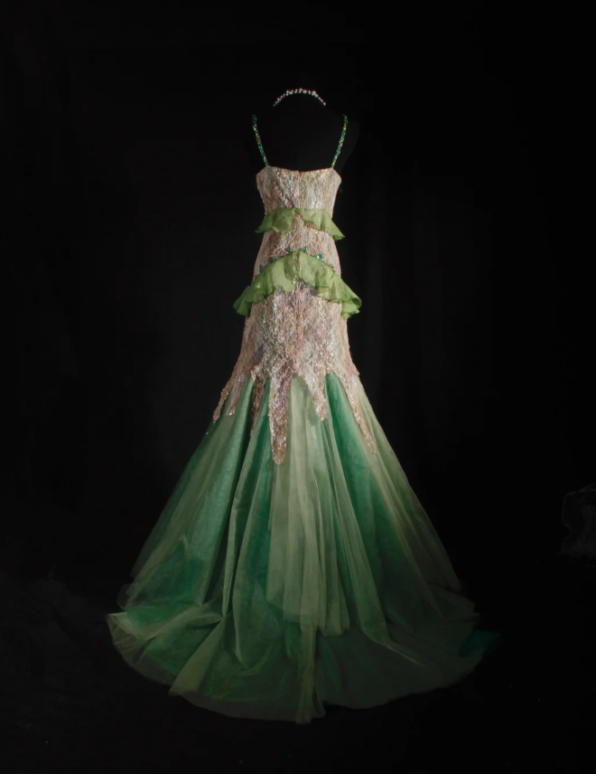 Gorgeous Spaghetti Straps Green Tulle Lace Beaded Mermaid Long Evening Dress Birthday Party Gown D2007