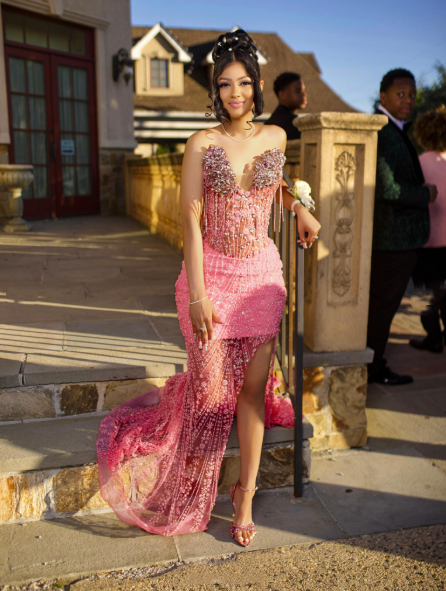 Gorgeous Pink Sweetheart Neck Tulle Beaded Slit Mermaid Long Party Dress Evening Dress D2972