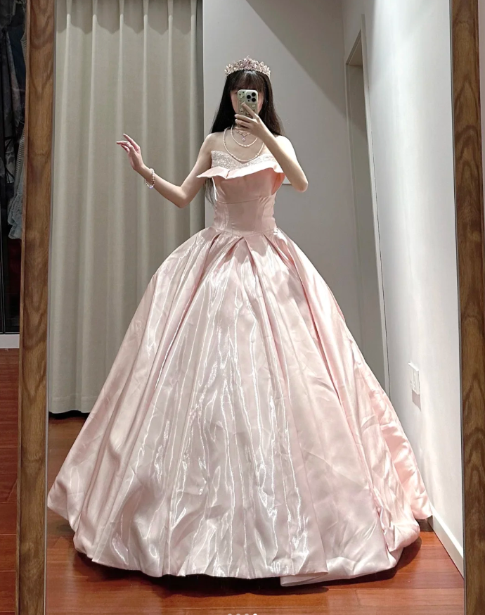 Charming Off The Shoulder Satin Beaded Ball Gown Sweet princess Quinceanera Dress D1701