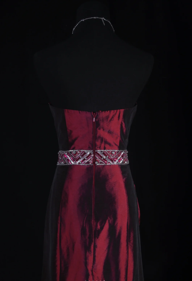 Elegant Strapless Satin Beaded Party Dress Burgundy Mermaid Long Prom Gown D2233