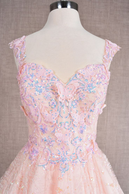Pretty Gold Lace Butterfly Appliques Short Homecoming Dress Formal 20th Birthday Party Dress S914