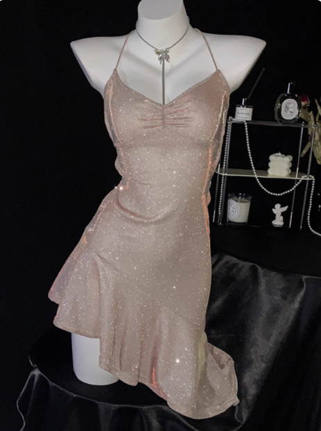 Sexy Pink Straps Ruffles Short Party Dress Cocktail Dress Formal Homecoming Dress S673