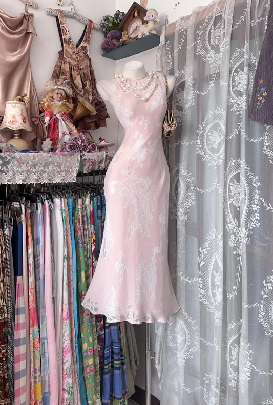 Glamorous Chiffon Print Floral Mermaid Evening Dress,Pink Long Party Gown D3209