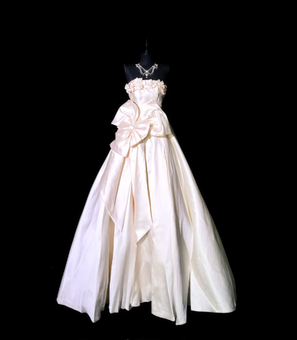 Cute Strapless Bow Satin Long Birthday Party Dress Evening Dress D1830