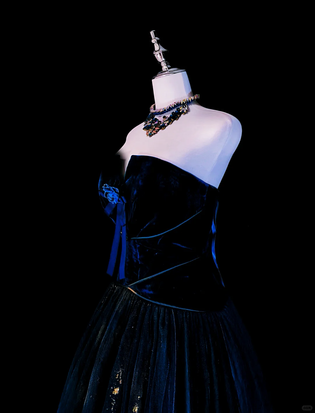Vintage Strapless Ombre Blue Tulle Sequin Long Party Dress Evening Dress D5373