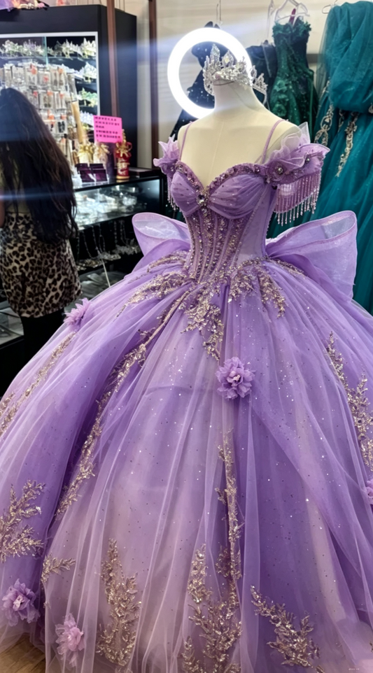 Beautiful Spaghetti Straps Pink Tulle Sequin Beaded Appliques Princess Quinceanera Dress Sweet 16 Dress D1630