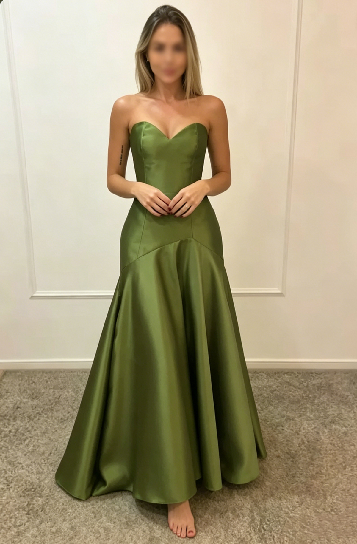 Charming Sweetheart Neck Olive Green Satin Mermaid Long Party Dress Birthday Outfits D1358