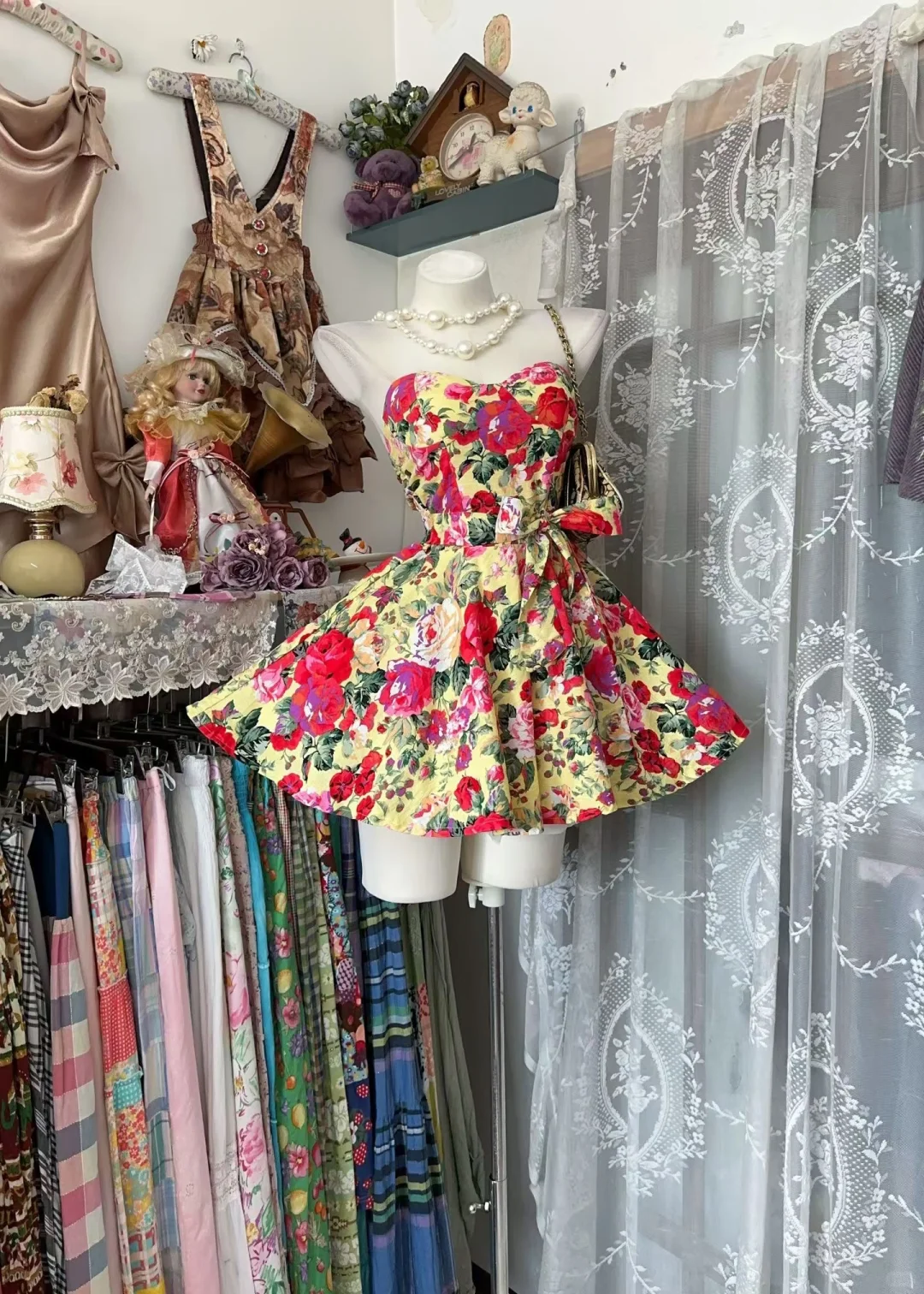 Vintage Strapless Satin Floral A Line Short 6th Grade Homecoming Dress,Mini Prom Dress D3204