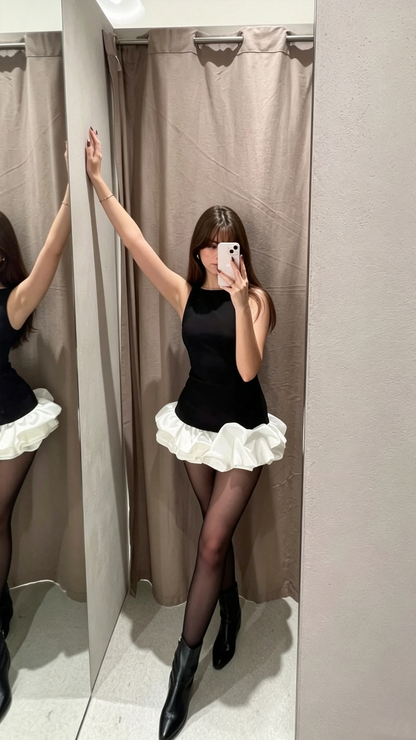 Vintage Black Sleeveless Satin Sheath Pleated Mini Cocktail Dress Short Party Dress Homecoming Dress D276