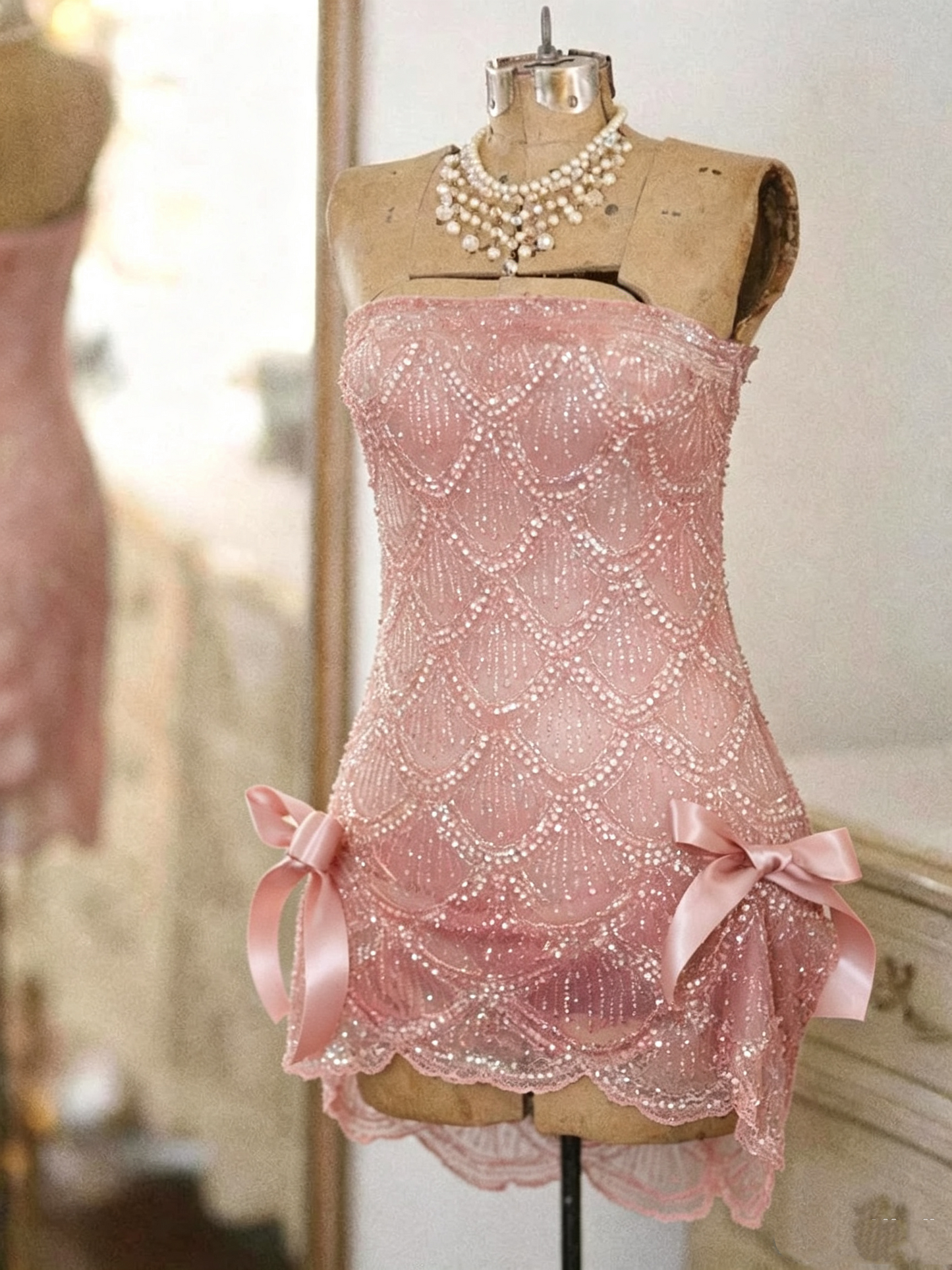 Vintage Strapless Sequin Beaded Cocktail Dress Champagne Sheath Grade Homecoming Dress Birthday Outfits S355