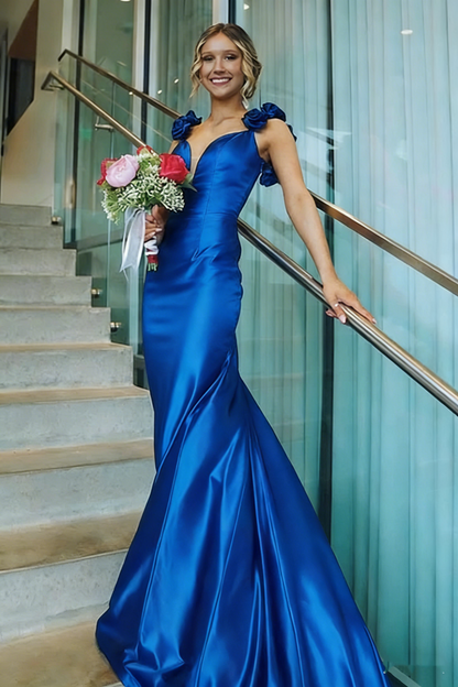 Sexy Mermaid Straps Neckline Pink Satin Backless Evening Gown Prom Dresses SD1431