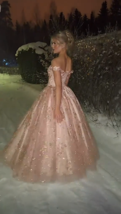 Pretty Pink Off The Shoulder Tulle Sequin Appliques Quinceanera Dress Sweet 16 Dress D5131