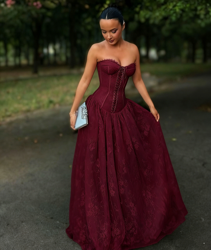 Glamorous Sweetheart Neck Pink Lace A-Line Long Prom Dress Evening Dresses D1499