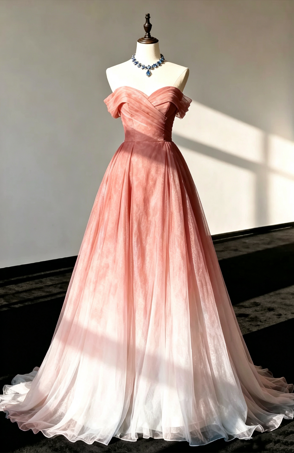 Pretty Strapless Off The Shoulder Ombre Blue Long Prom Dress Evening Gown D1392