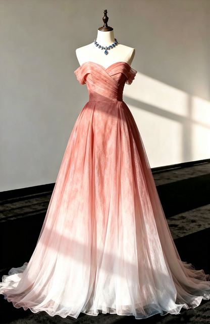Pretty Strapless Off The Shoulder Ombre Blue Long Prom Dress Evening Gown D1392