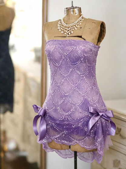 Vintage Strapless Sequin Beaded Cocktail Dress Champagne Sheath Grade Homecoming Dress Birthday Outfits S355