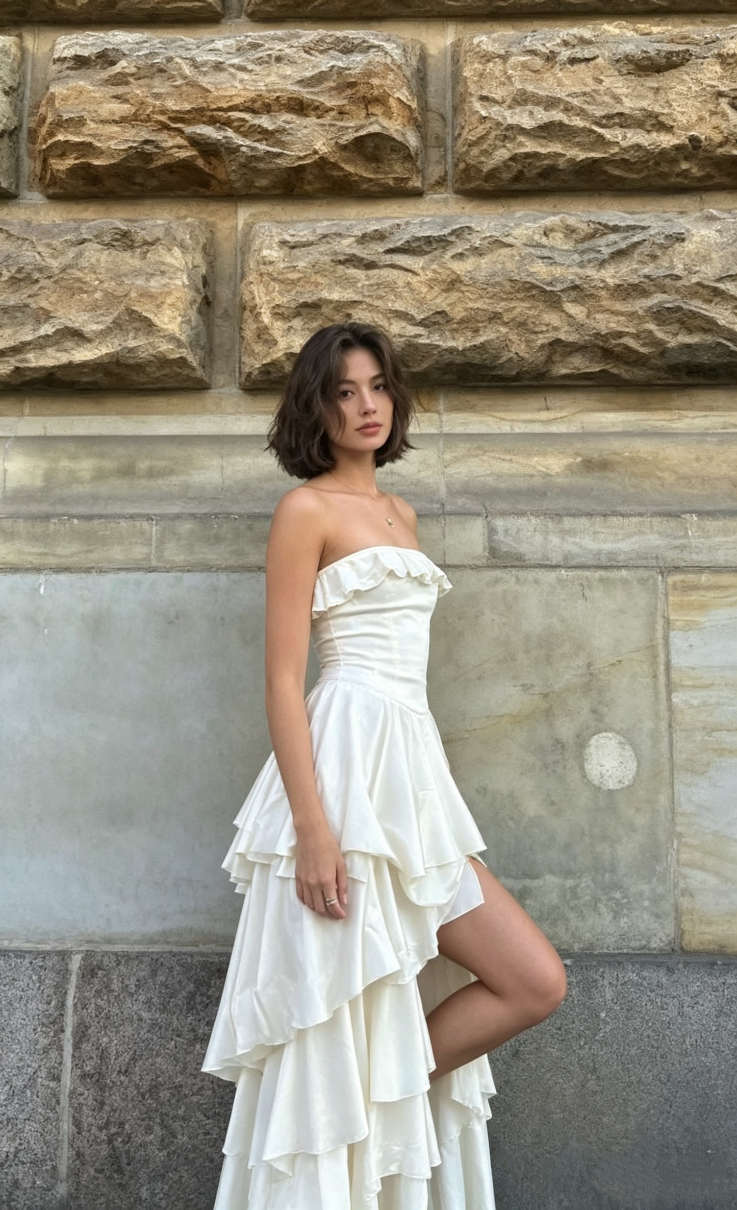 Gorgeous Ivory A-Line Strapless Satin Long Prom Dresses Formal Evening Dress SD2204
