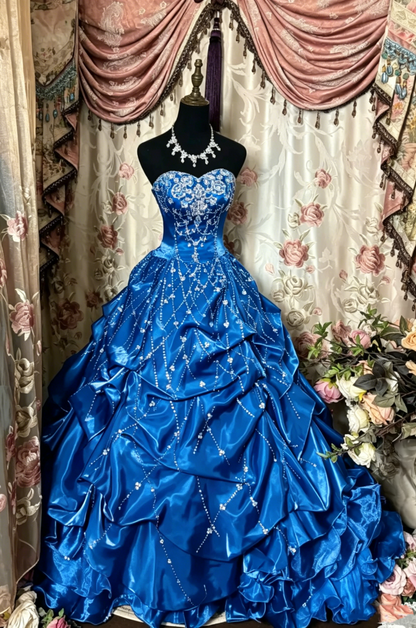 Vintage Strapless Burgundy Satin Pleated Beaded Ball Gown Sweet 16 Dress D928