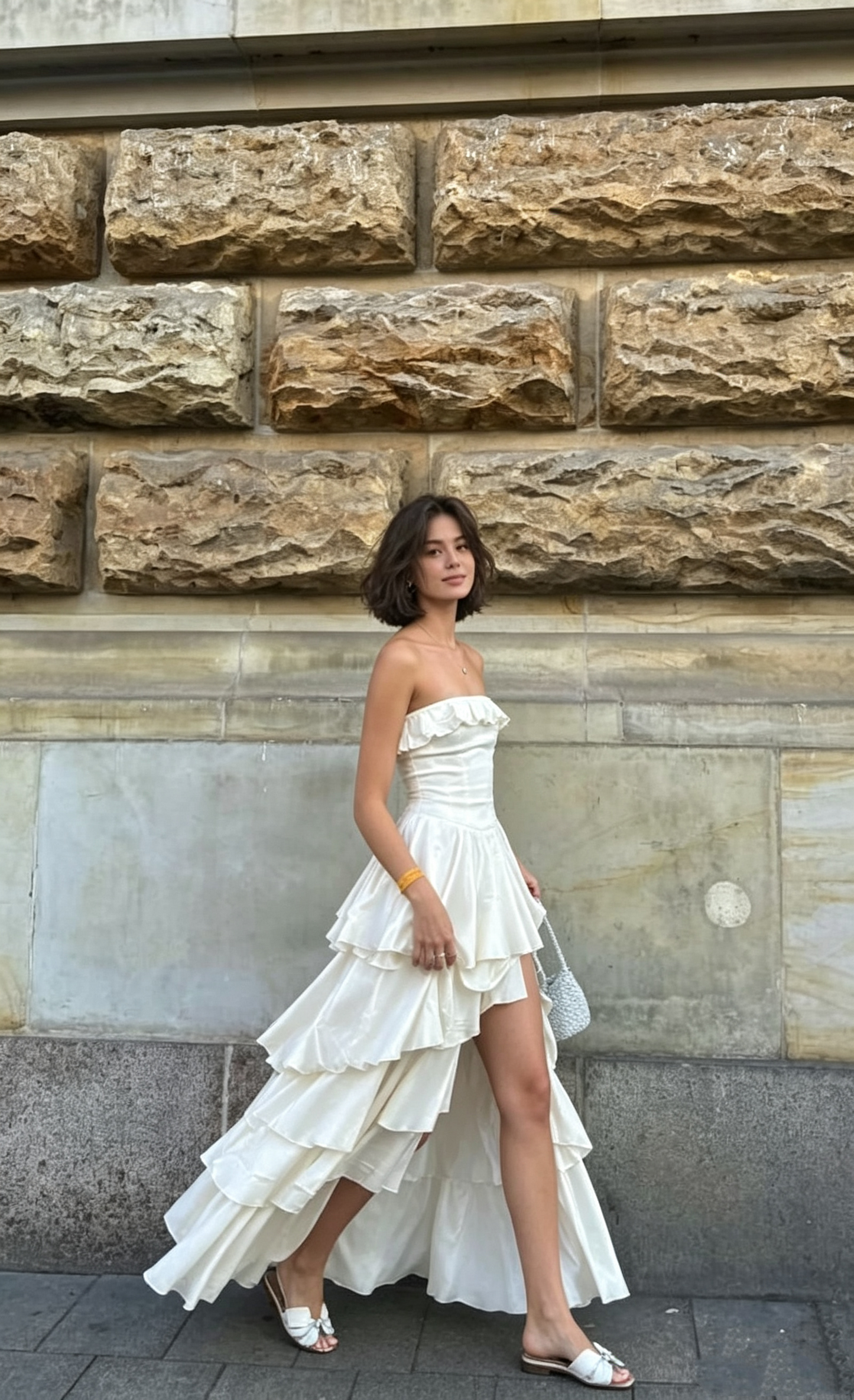 Gorgeous Ivory A-Line Strapless Satin Long Prom Dresses Formal Evening Dress SD2204