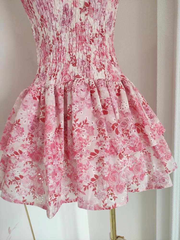 Cute A line Strapless Sleeveless Pink Floral Party Dress Short Birthday Outfits SD381