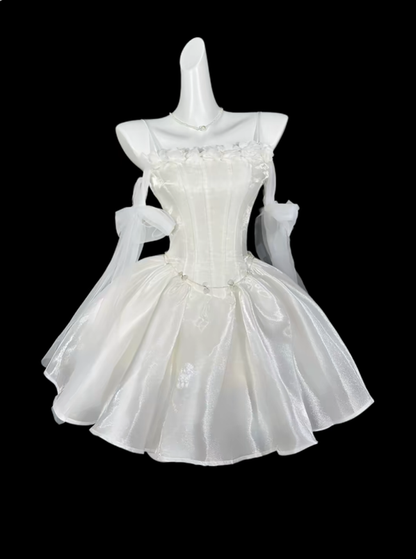 Elegant Spaghetti Straps White Tulle A Line Short Homecoming Dress Birthday Dress D4193