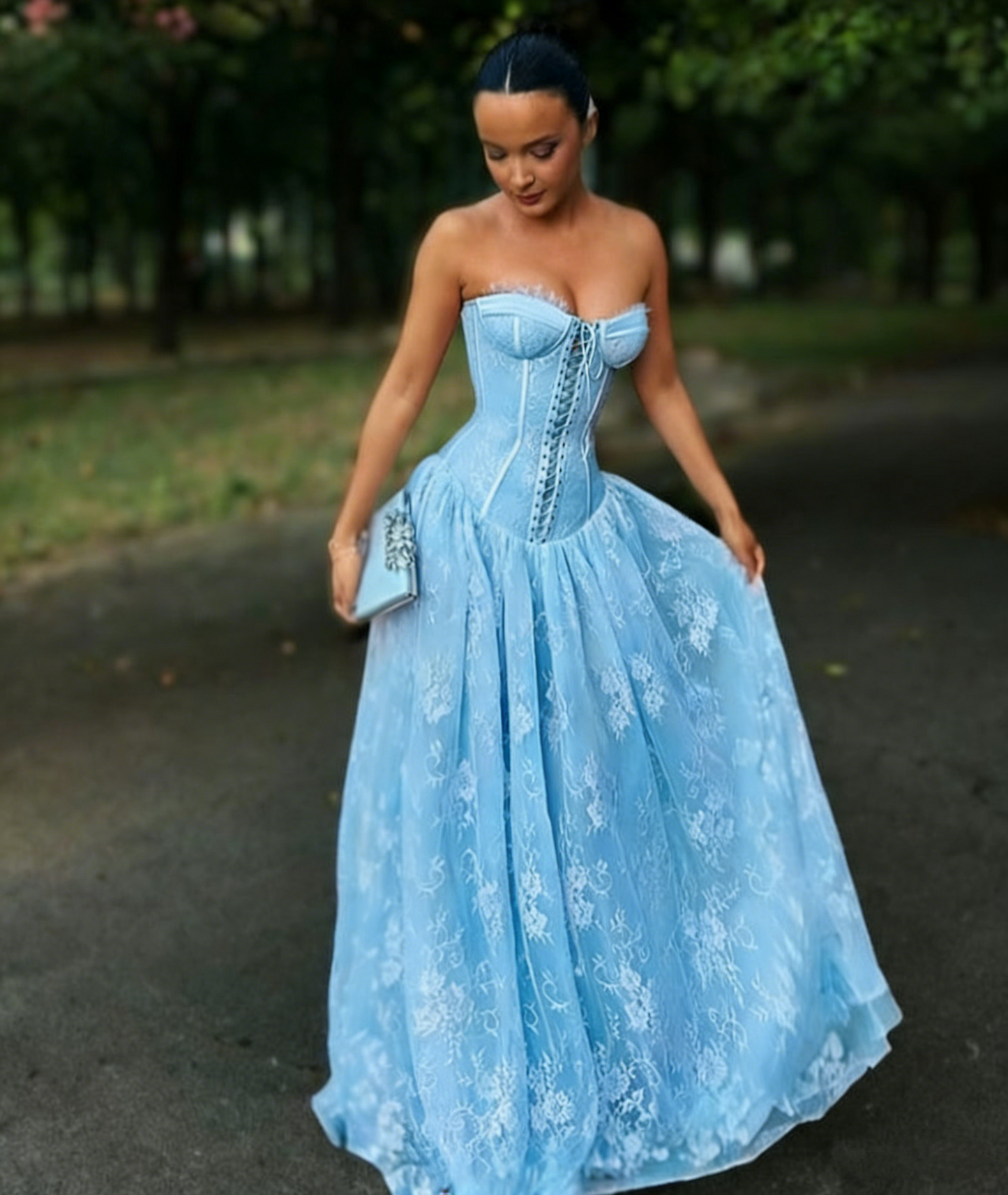 Glamorous Sweetheart Neck Pink Lace A-Line Long Prom Dress Evening Dresses D1499