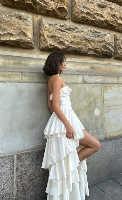 Gorgeous Ivory A-Line Strapless Satin Long Prom Dresses Formal Evening Dress SD2204