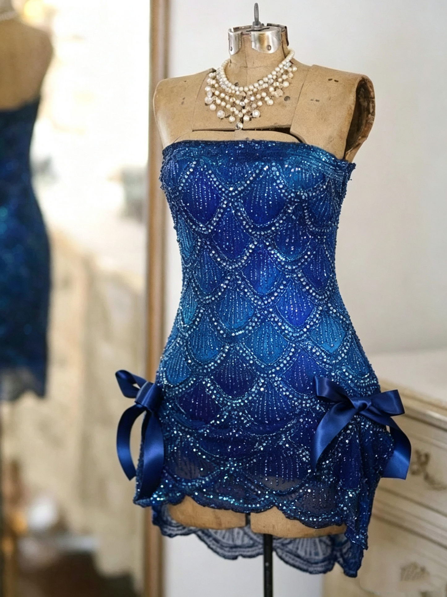Vintage Strapless Sequin Beaded Cocktail Dress Champagne Sheath Grade Homecoming Dress Birthday Outfits S355