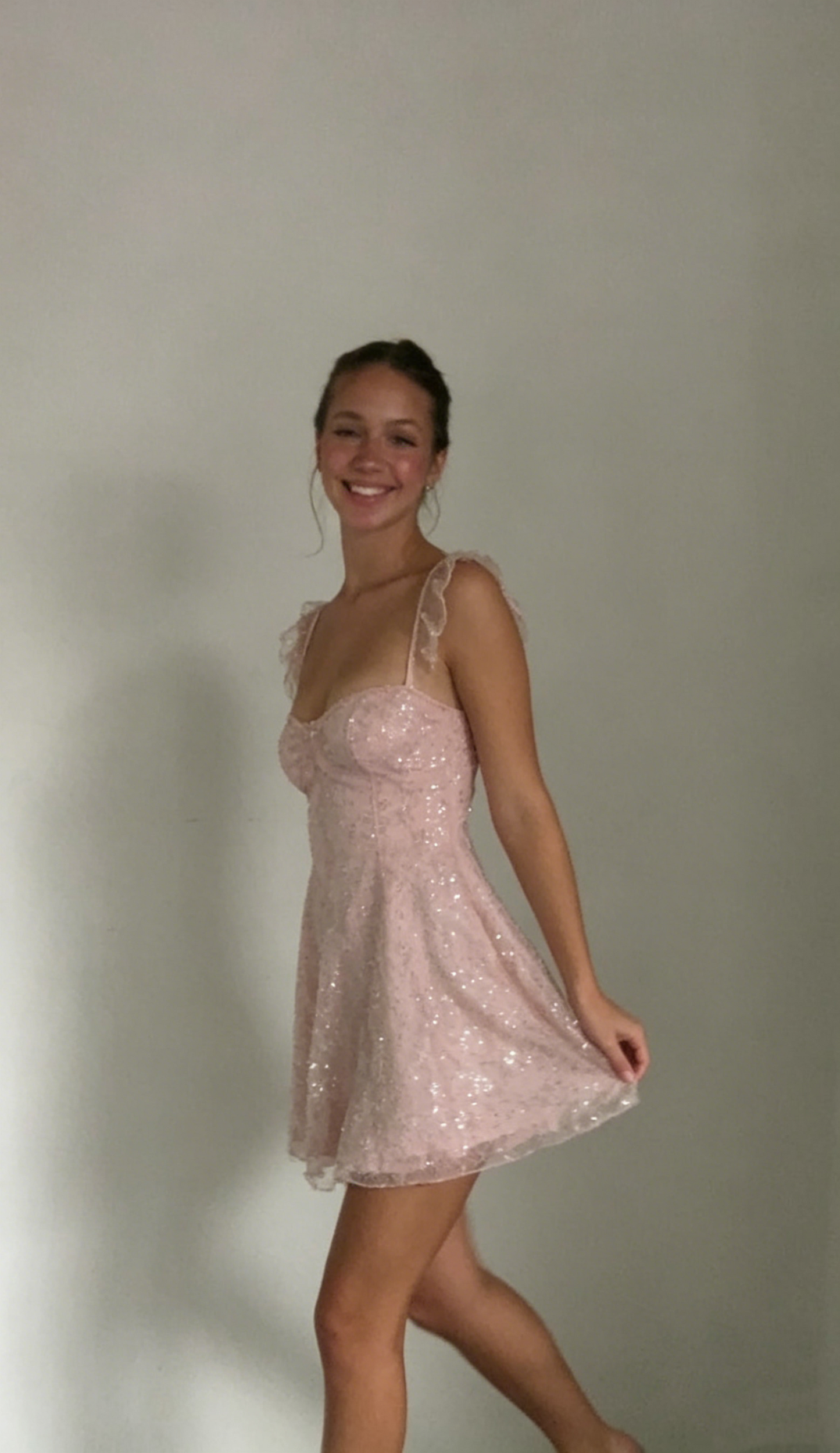 Sparkly Tulle Sequin A Line Pink Short Prom Dress Formal Homecoming Dress Birthday Dress D588