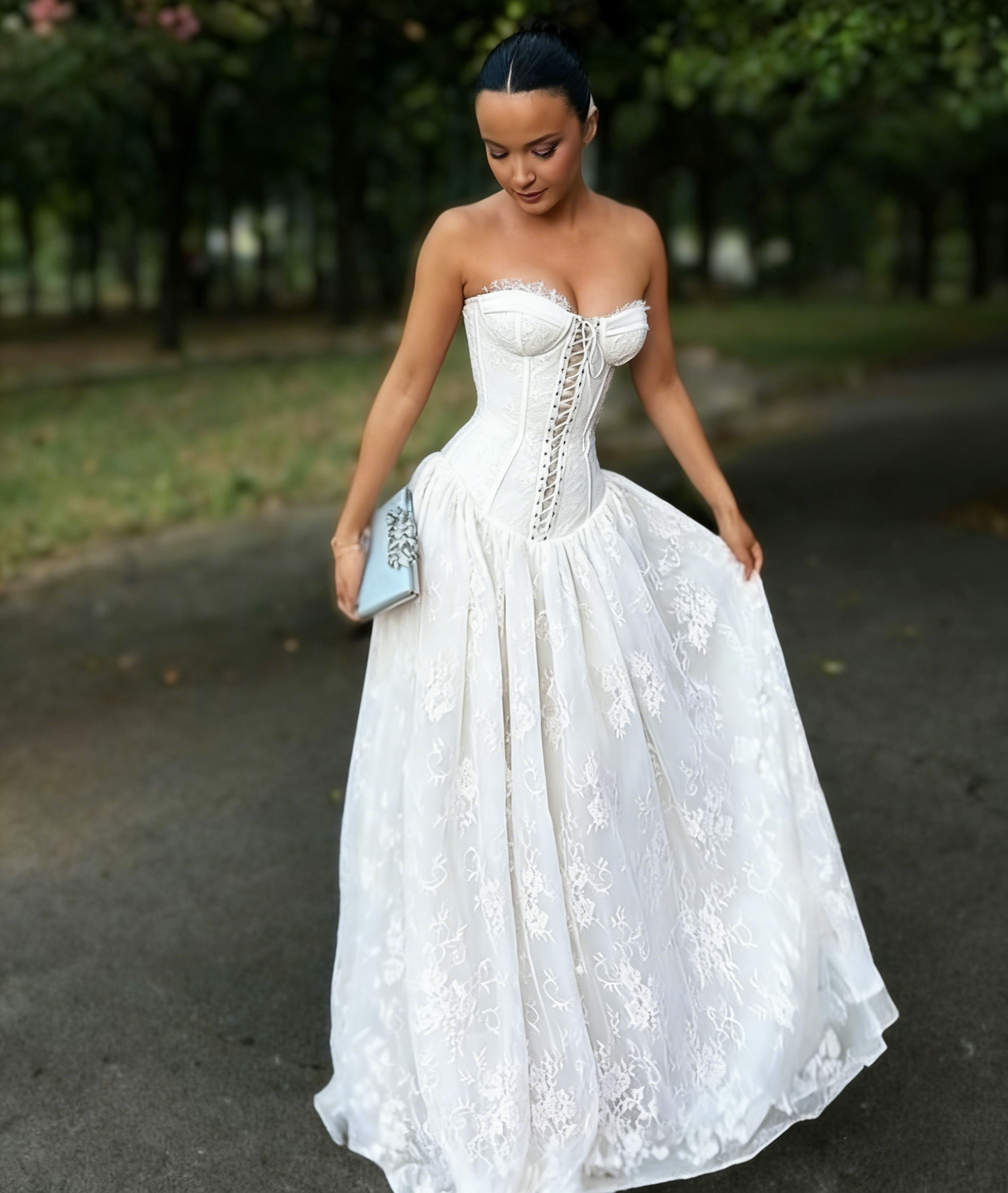 Glamorous Sweetheart Neck Pink Lace A-Line Long Prom Dress Evening Dresses D1499