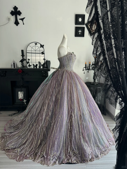 Glitter Sweetheart Neck Quinceanera Dress Purple Tulle Sequin Beaded Sweet 15 16 Dress D4714