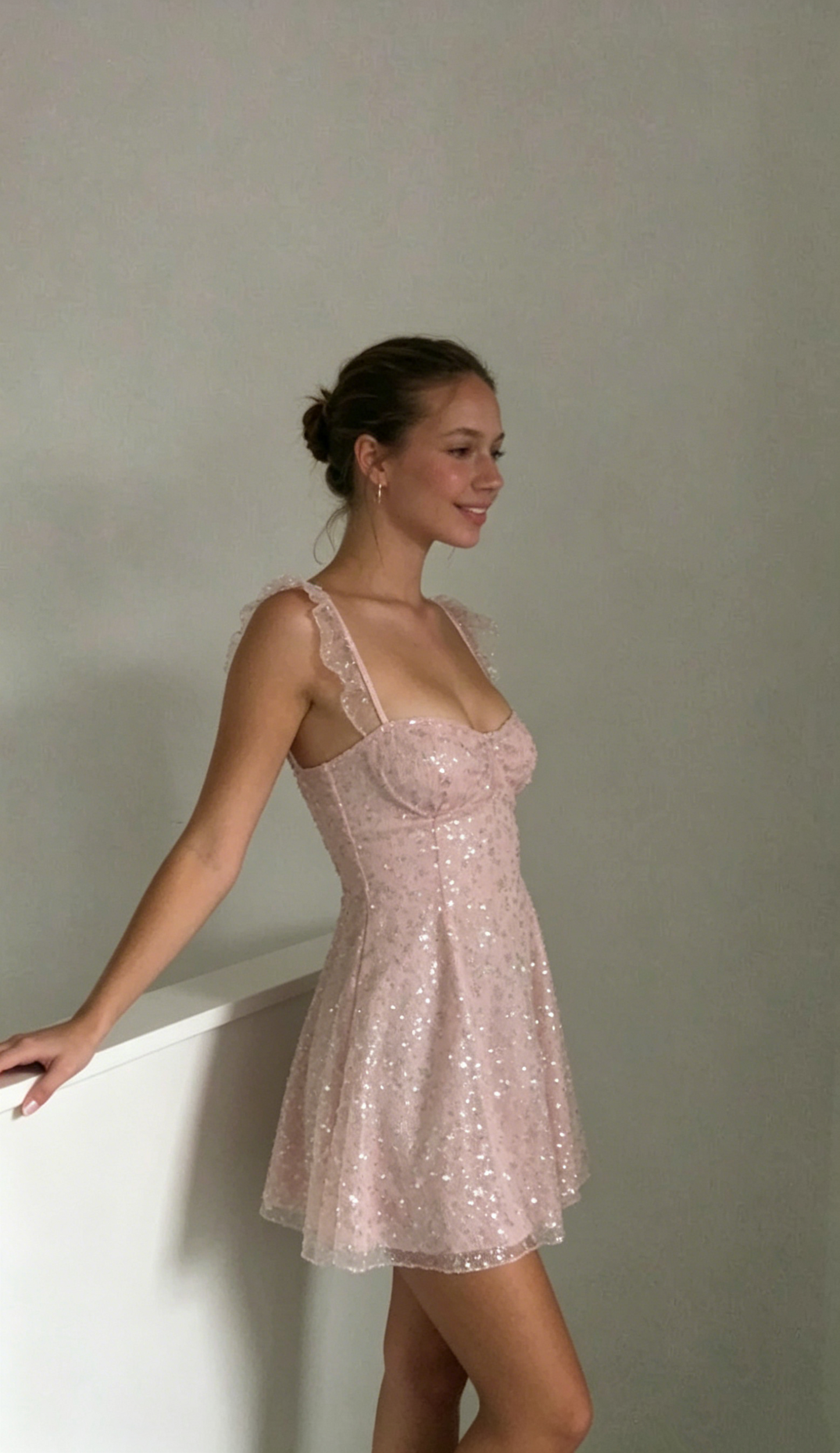 Sparkly Tulle Sequin A Line Pink Short Prom Dress Formal Homecoming Dress Birthday Dress D588