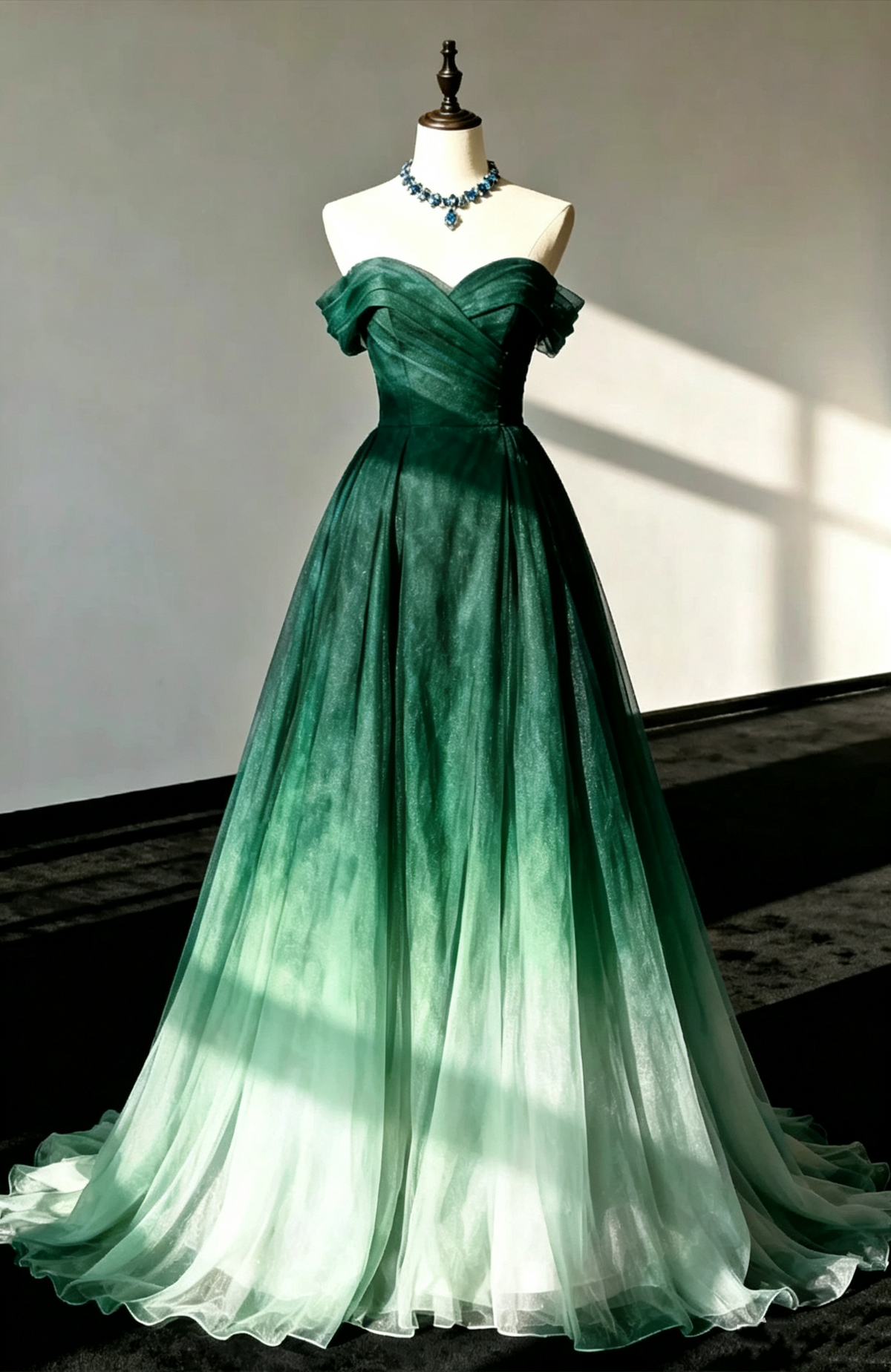 Pretty Strapless Off The Shoulder Ombre Blue Long Prom Dress Evening Gown D1392