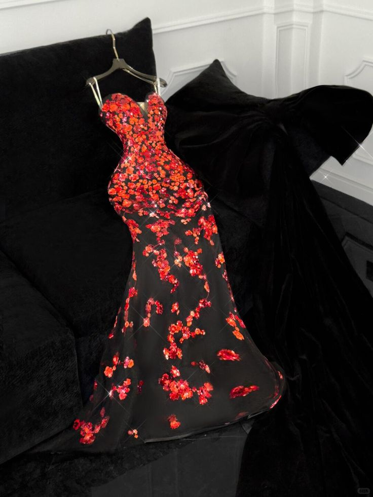 Vintage Sweetheart Neck Black Satin Sequin Mermaid Evening Dress Long Party Dress D1227